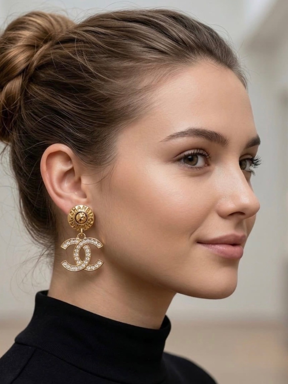 Fashion Jewelry Gold Crystal Double C Drop Earrings